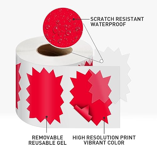 Miniatura 6 de Etiquetas de precio, etiquetas adhesivas rojas de 4 x 3 pulgadas, autoadhesivas, etiquetas adhesivas de gran venta, letreros de explosión de