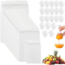 20 Pieces Vegetable Milk Bags and 20 Gloves, Reusable Nylon Food Muslin in 3 Sizes, Washable Cheese Cloth for Filter Fruit Juice, Coffee, Vegetable Juice, Cheese (100 Meshs)