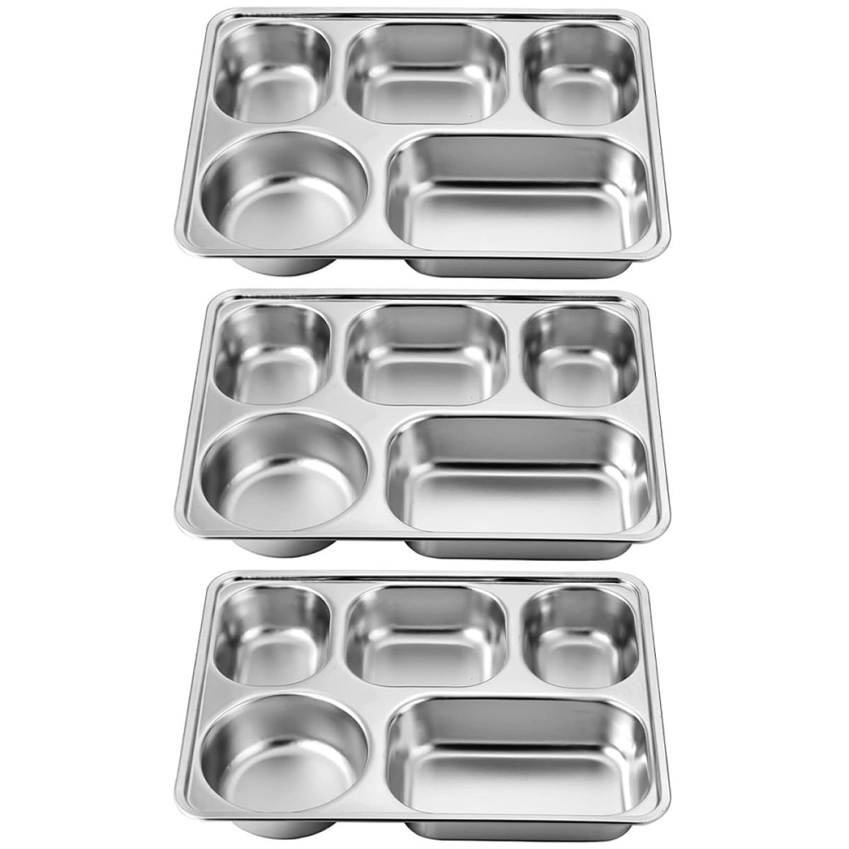 HEALLILY Plateau Facile à Nettoyer Repas Garçon et Filles Inox en Acier Inoxydable Compartiments Divisés Lot de 3 Plateaux Repas Compartimentés pour Restaurants et Hôtels