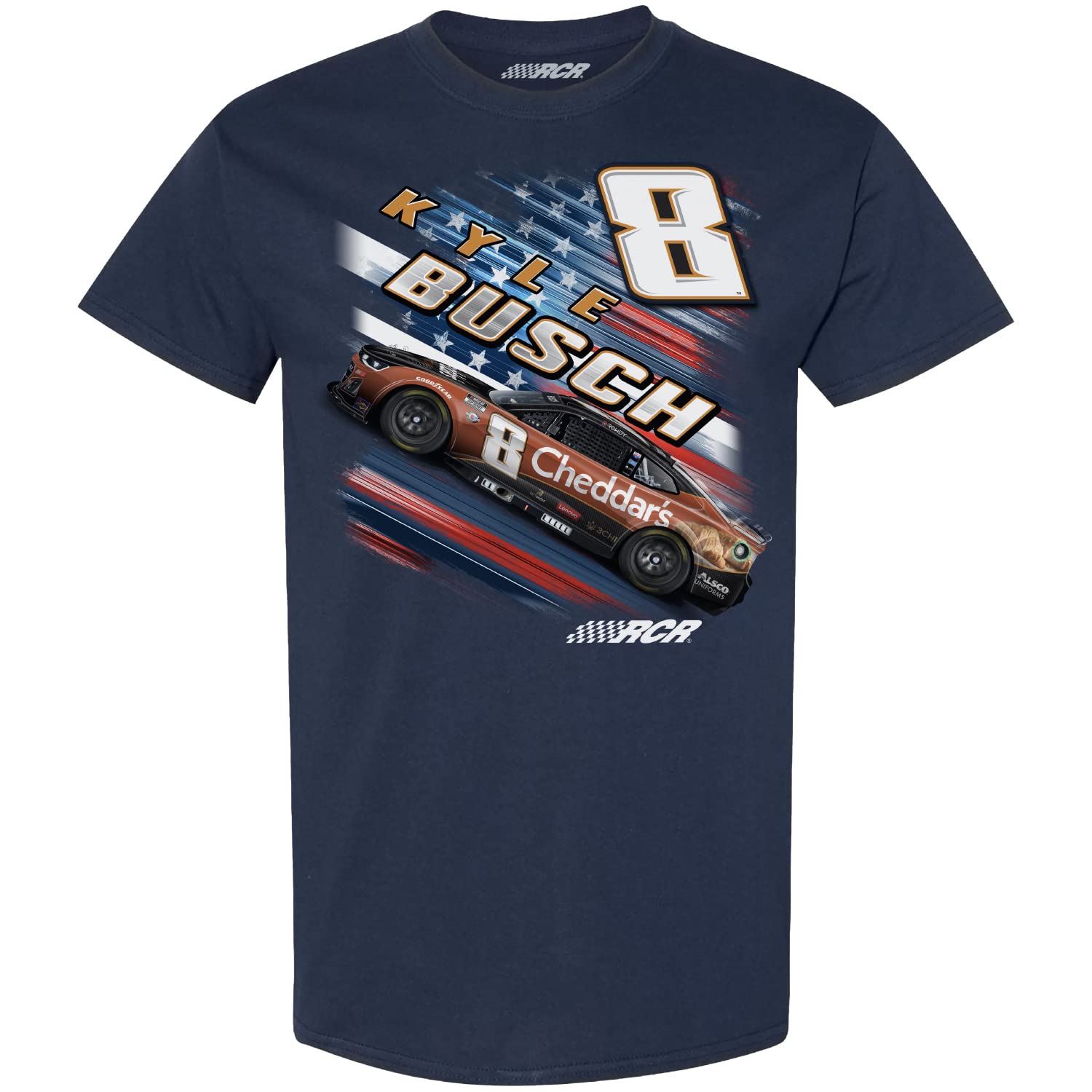 Checkered Flag Sports Kyle Busch 2023 Cheddar's Patriotic Fuel T-Shirt Blue