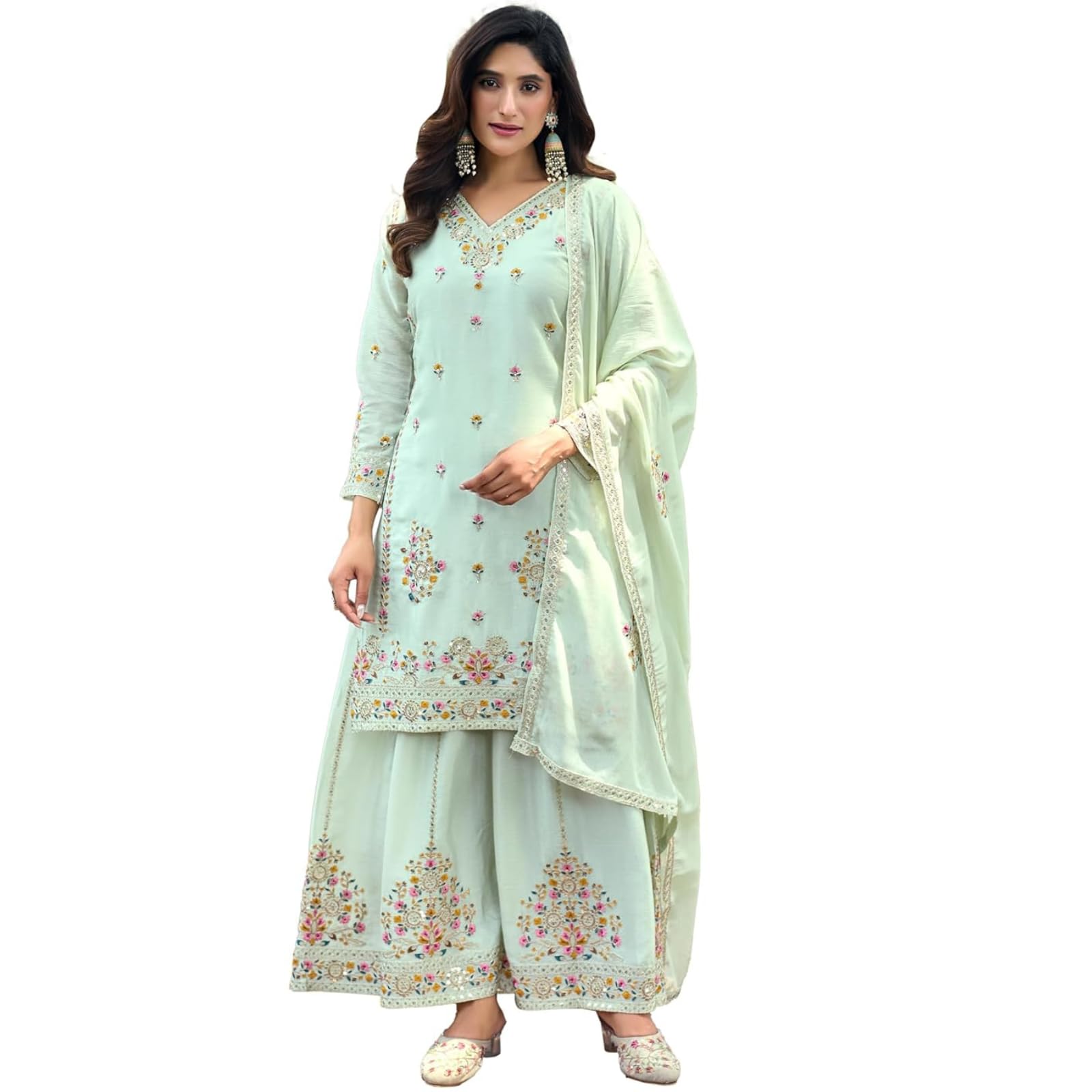 anveri textiles Premium Silk Embroidered Kurti with Sharara & Dupatta | Elegant Ethnic Wear for Women | Festive & Party Outfit-picture-15