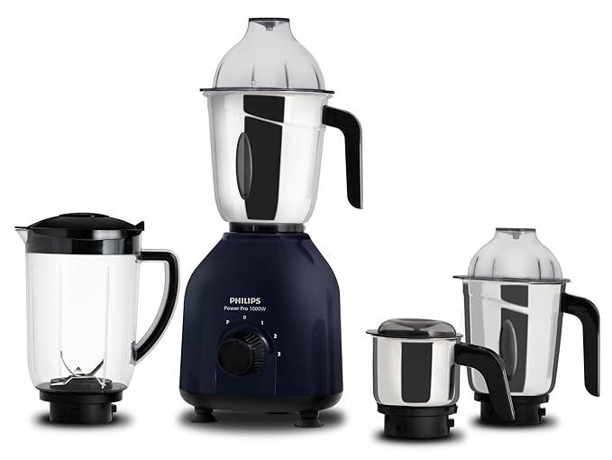 Buy Philips HL7714/01, 1000 W PowerPro Motor Mixer Grinder, 4 Jars (Azure Blue), Edged blade made of superior SS304 material, Quick cool ventilation for longer motor life at Rs. 5499