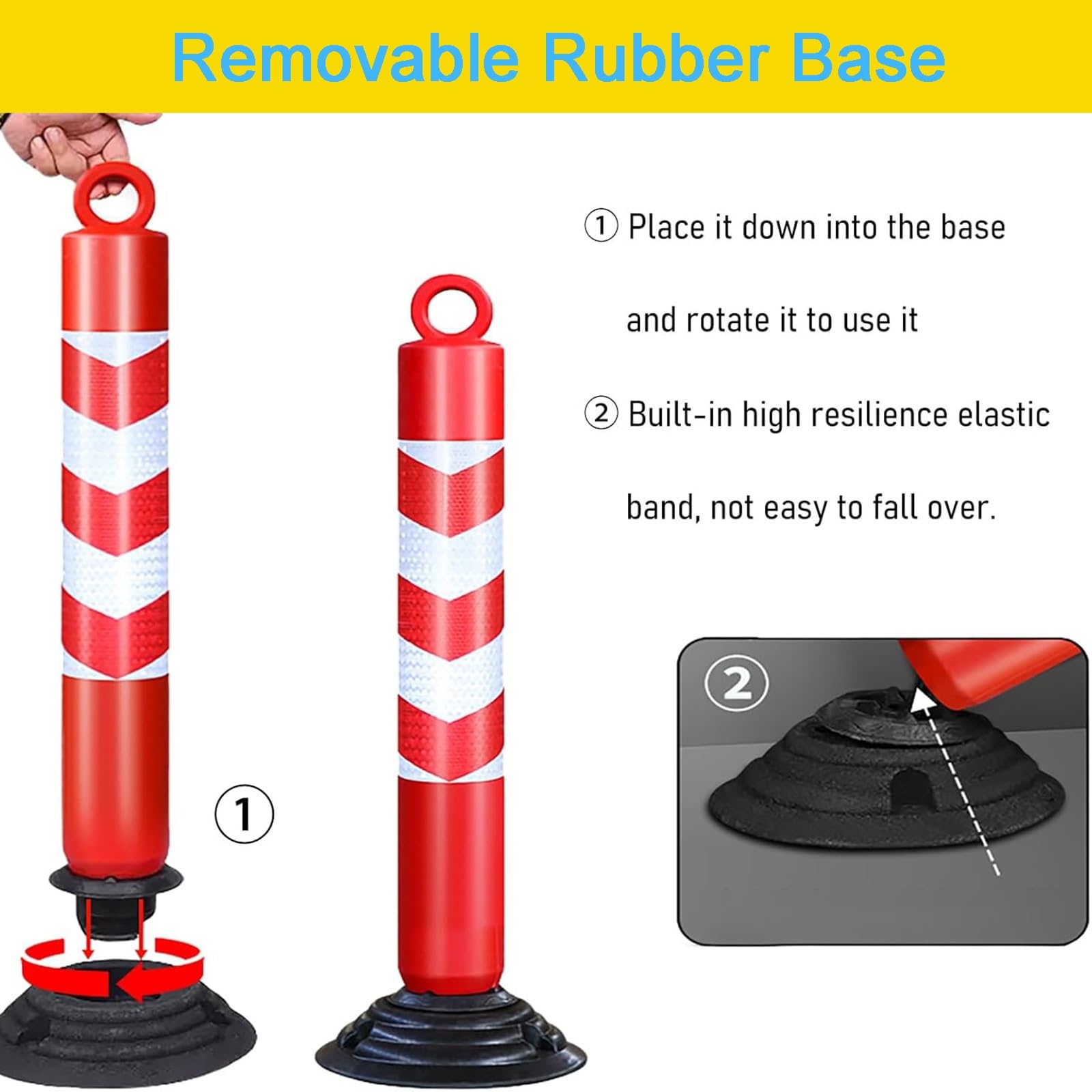 Barriera di Sicurezza， Colonna di Segnalazione Portatile Flessibile da 29,5"(Black,2pcs)