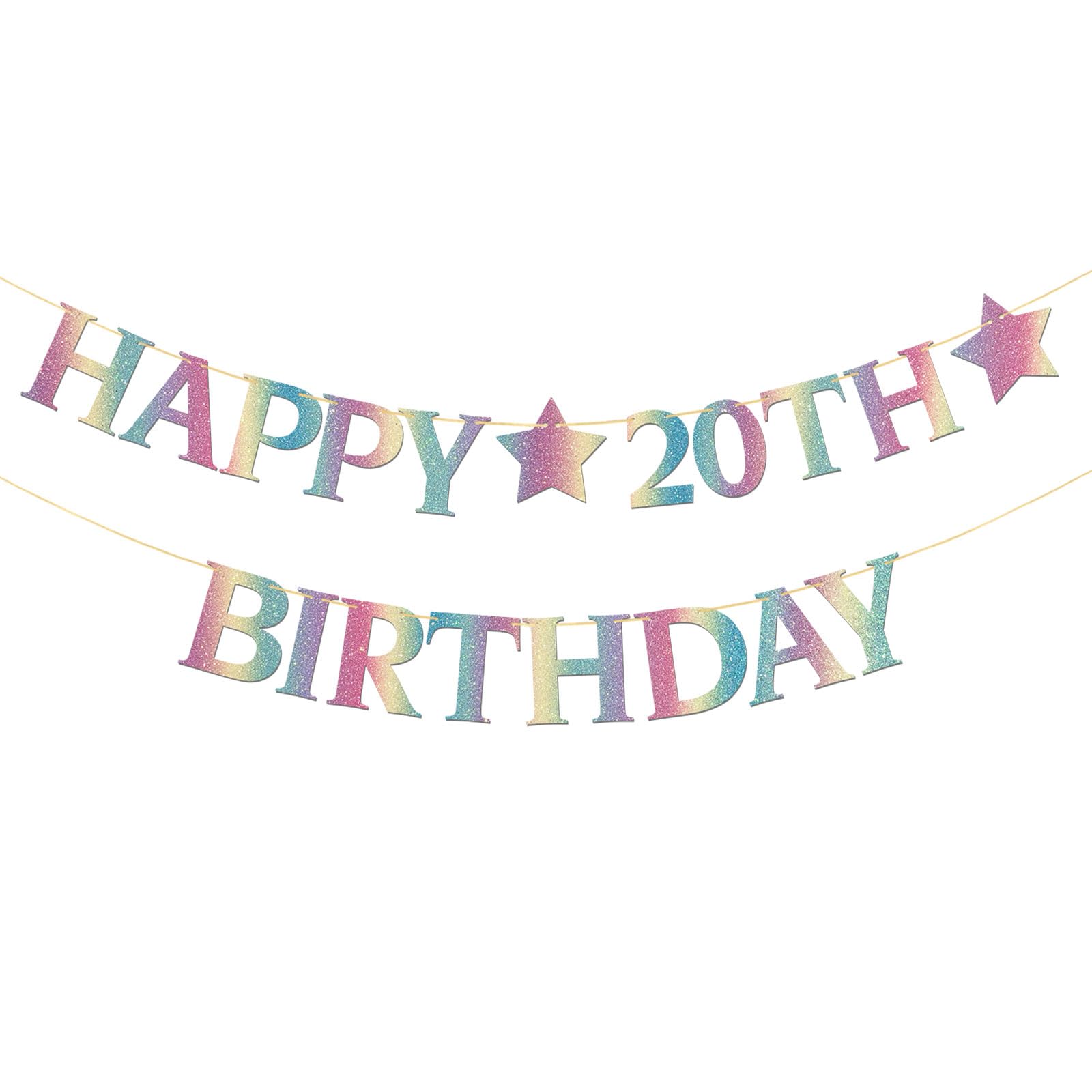 Happy 20th Birthday Banner Colorful - Boy Girl 20th Birthday Party Banner Garland Supplies - Perfect Twenty Bday Gifts - Cheers to 20 Years Party Decorations - Rainbow Color Glitter — image 1