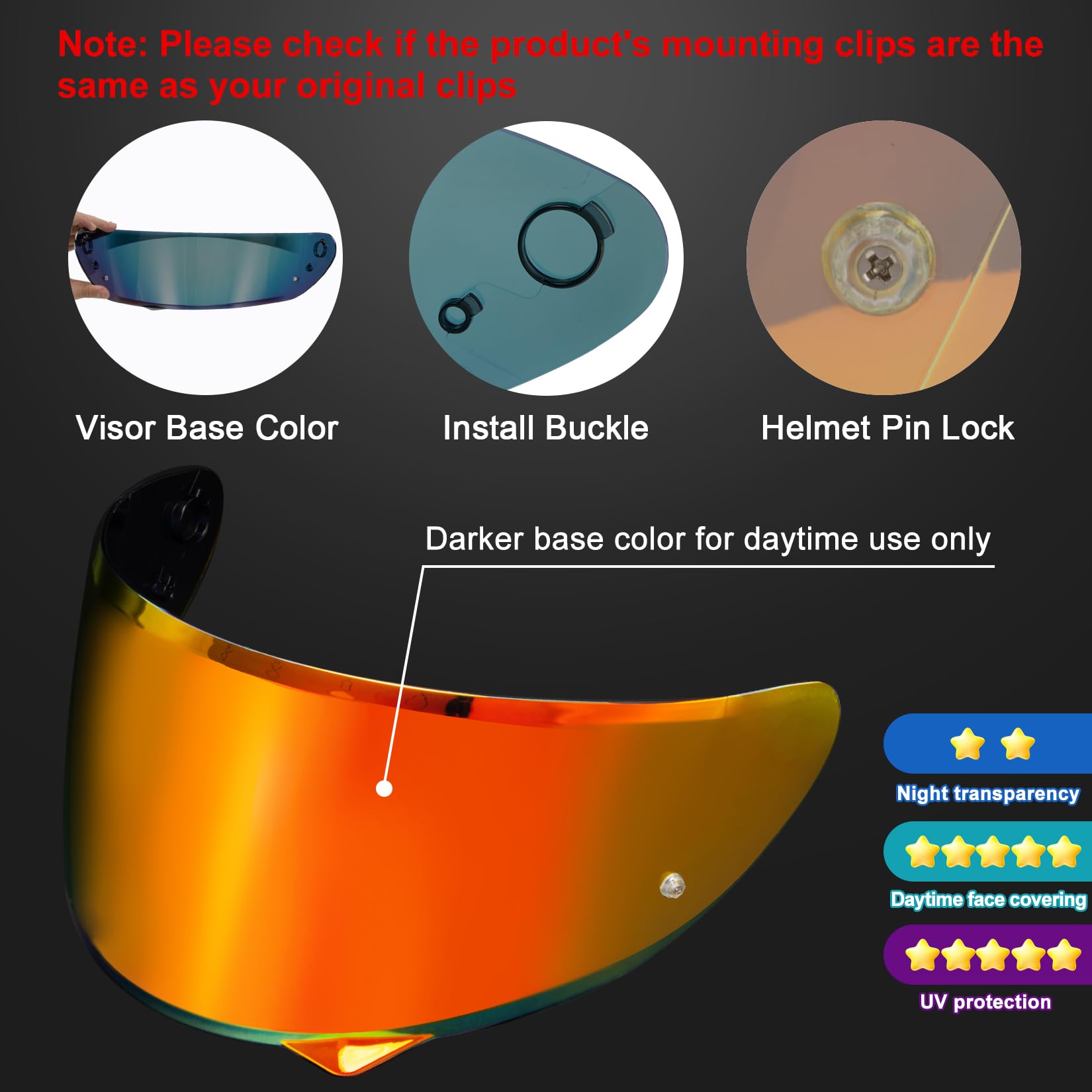 PSLER Helm Visier für HJC HJ-34P C10 - Verspiegelt Helmvisier Getöntes Visier Motorradhelm Zubehör Ersatz(Dunkelrot)