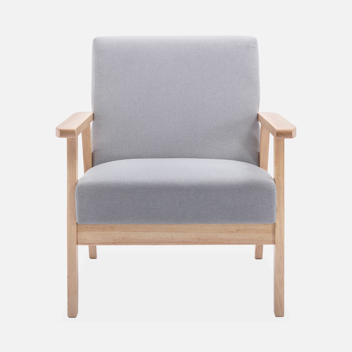 Alice's Garden sweeek-Sillón Estilo escandinavo de Madera y Tela Gris Claro - 64x69.5x73 cm