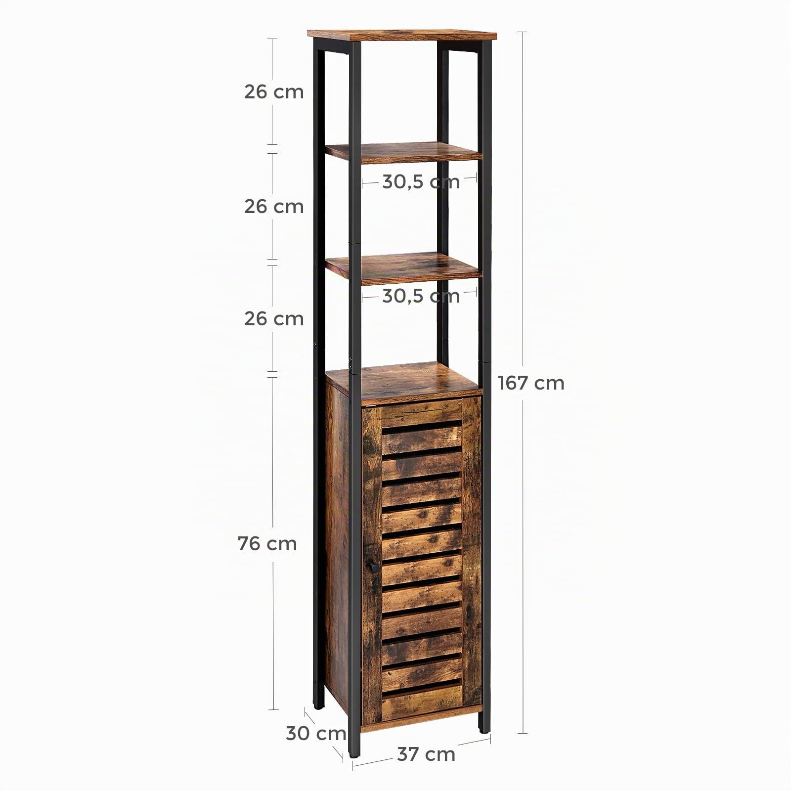 VASAGLE Meuble Colonne, Style industriel, Haut, 37 x 30 x 167 cm