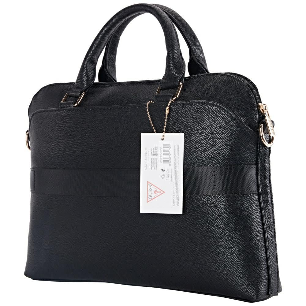 CG MOBILE sous licence Guess Sac à dos pour ordinateur portable avec fermeture éclair grainée, poche avec logo triangulaire, 15" (Noir)