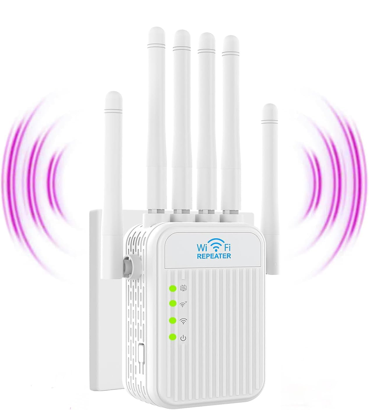 Repeteur WiFi Puissant sans Fil Amplificateur de Signal WiFi,6 Antennes deTransmission Rapide 2 Ports LAN Répéteur WiFi Extérieur Couverture WiFi de 12000Sq.Ft WiFi Extender Signal Booster (Blanc)