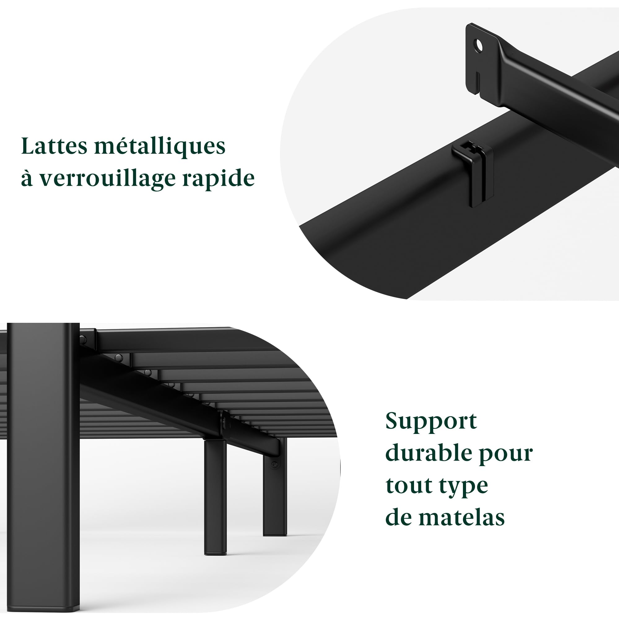 Zinus Kai Sommier 90x190 cm avec Lattes en Métal - Cadre & Tête de Lit 1 Personne en Bambou & Acier Robuste - Hauteur 25.4 cm pour Rangement - Montage Facile - Noir & Marron