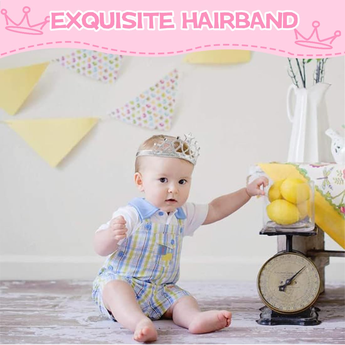 3 Pezzi Fascia Capelli Neonata, Corona Principessa Fascia, Corona Fascia Neonato, Accessori per Bambina, Per Compleanni, Feste, Morbido, Cotone, Elastico, Grazioso(Oro, Argento, Rosa)