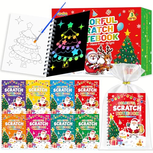 24 Pack Christmas Party Favors for Kids: Scratch Art Notebooks Bulk Xmas Goodie Bag Fillers Stocking Stuffers Gifts for Kids 4-12 Classroom Prizes Birthday Return Gift Bag Toys for Boys Girls