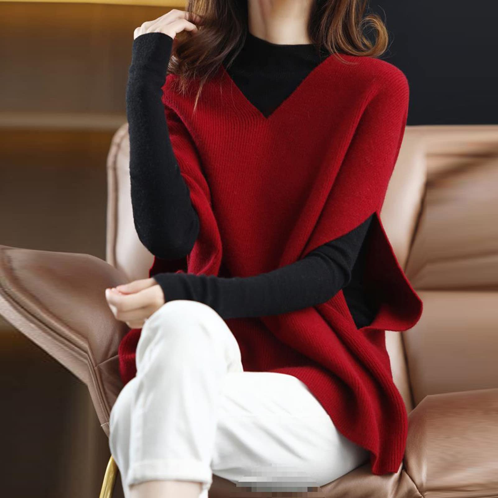 Donne maglia maglione gilet scollo a V maglione spesso autunno inverno oversize senza maniche maglieria abbigliamento quotidiano