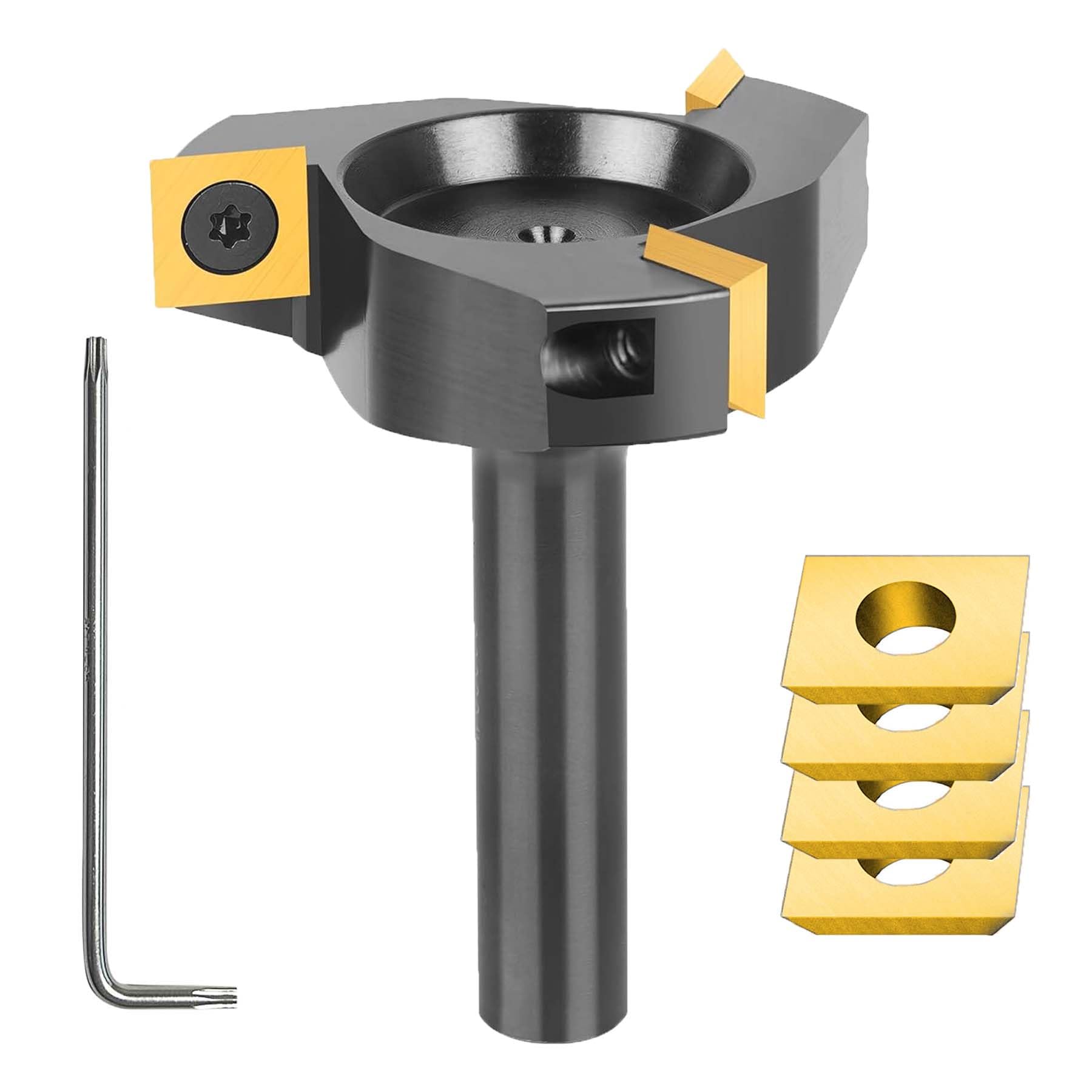 SpeTool Frez czołowy 12 mm trzpień frez powierzchniowy 60 mm średnicy z 3 wymiennymi nożami z twardego metalu (12 mm x 12 mm x 2,2 mm) frezarka górnowrzecionowa płytki dwustronne frez do płyt