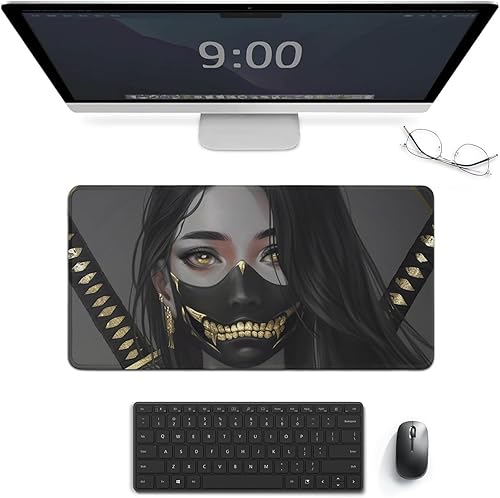 Miniatura 10 de Alfombrilla de mouse grande para videojuegos, samurái, anime, niña, genial, retro, japonesa, alfombrilla de escritorio grande, teclado extendido,