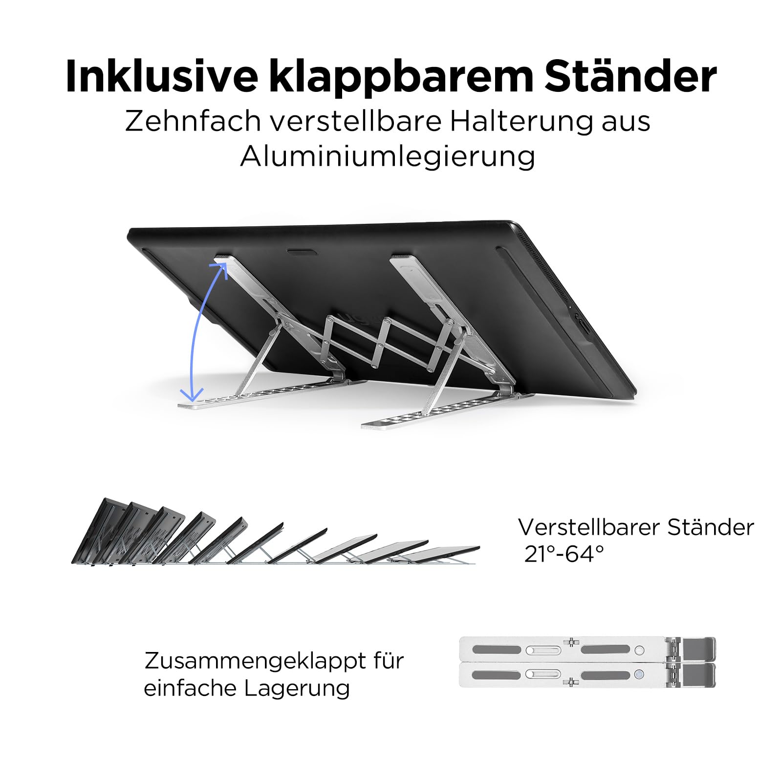 ugee Grafiktablett mit Display, UE16 FHD IPS 15.4 Zoll Grafiktabletts mit 143% sRGB Bildschirm, 16K Stufen Batterie-freiem Stylus, 8 physische Hotkeys und EIN rundes Rad