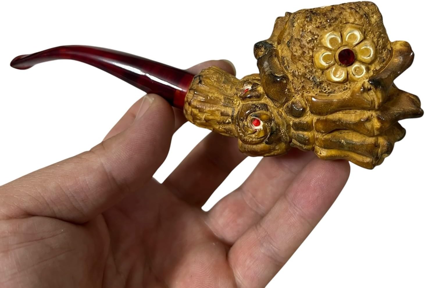 Hand-Carved Skeleton Hand Meerschaum Pipe
