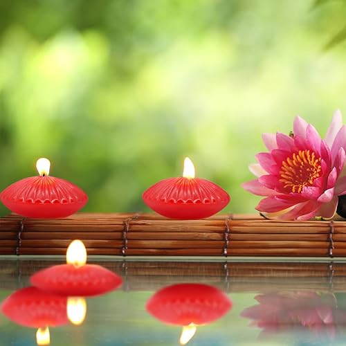 Miniatura 6 de Paquete de 12 velas flotantes rojas de 3 pulgadas para el día de San Valentín velas de té sin goteo sin perfume de 10 horas para jarrones