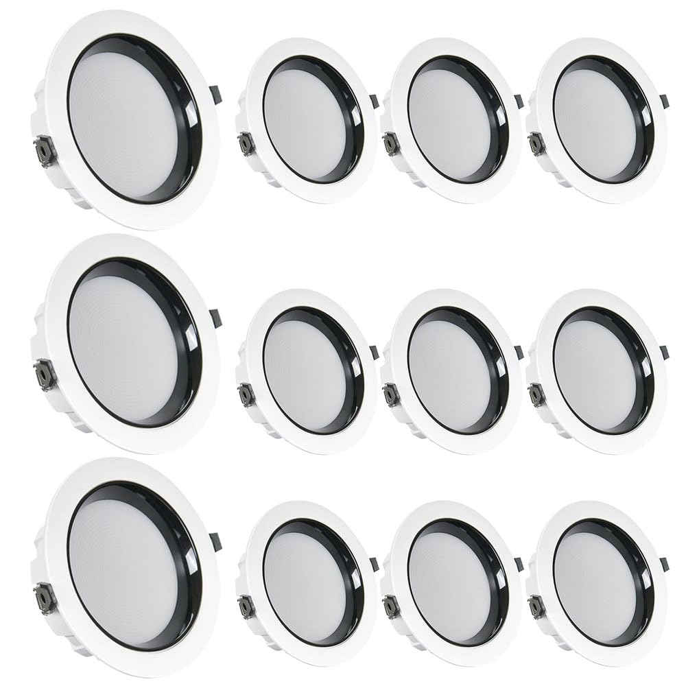 JKJZSALJ 12-Pack 4.7In/5.9In-Inch 3000K-6000K 3Cct 12W/15W High Power Led Color Temperature Dimmable,White/Black Ultra-Thin Recessed Ceiling Simple Retrofit Installation - No Flicker,Black-15W