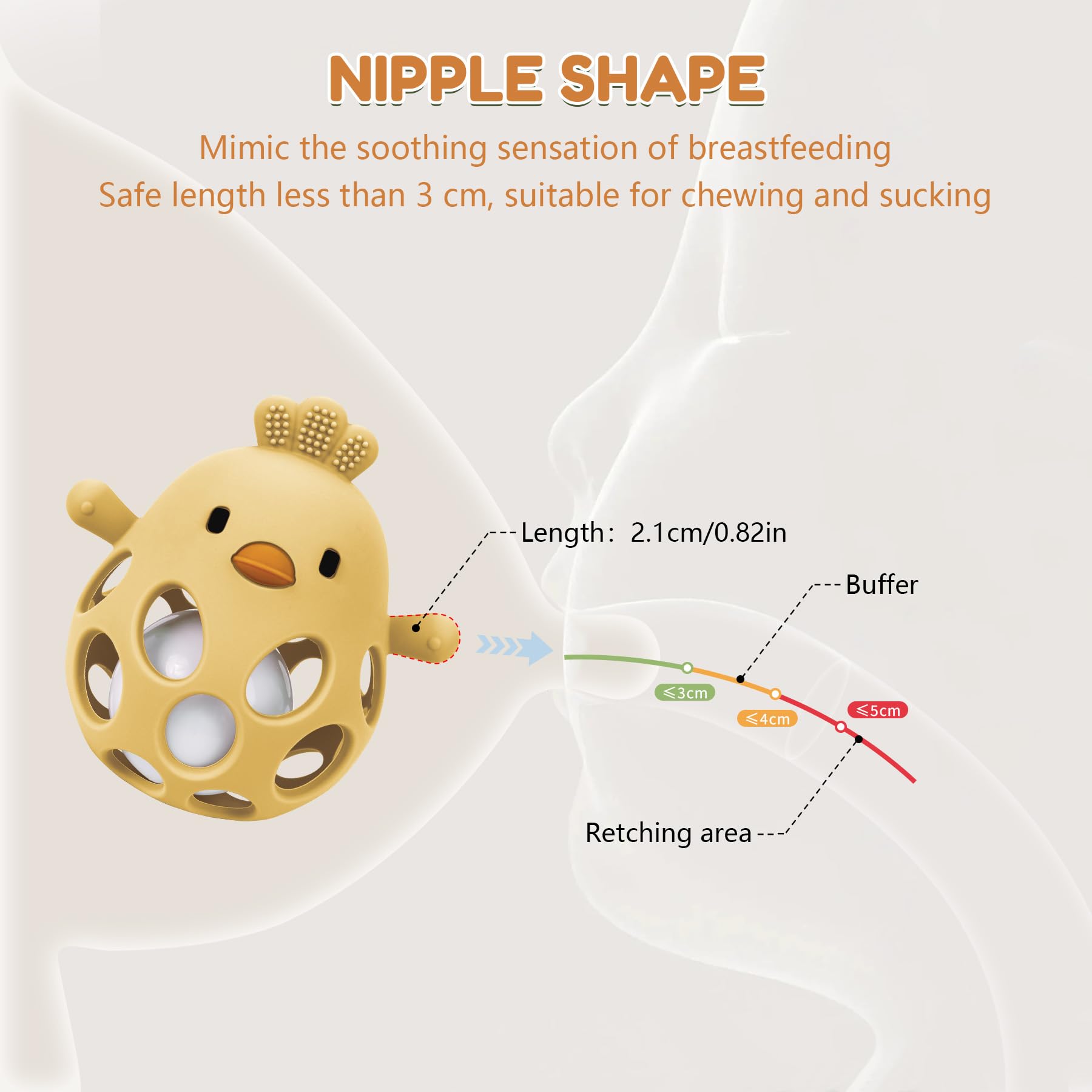 MCGMITT Palla presa Con Sonaglio – Massaggiagengive in Silicone BPA-free per Neonati, Giocattolo Sensoriale Montessori a Forma di pollo per Dentizione e Sviluppo Precoce 0-24 Mesi Bambini – Giallo