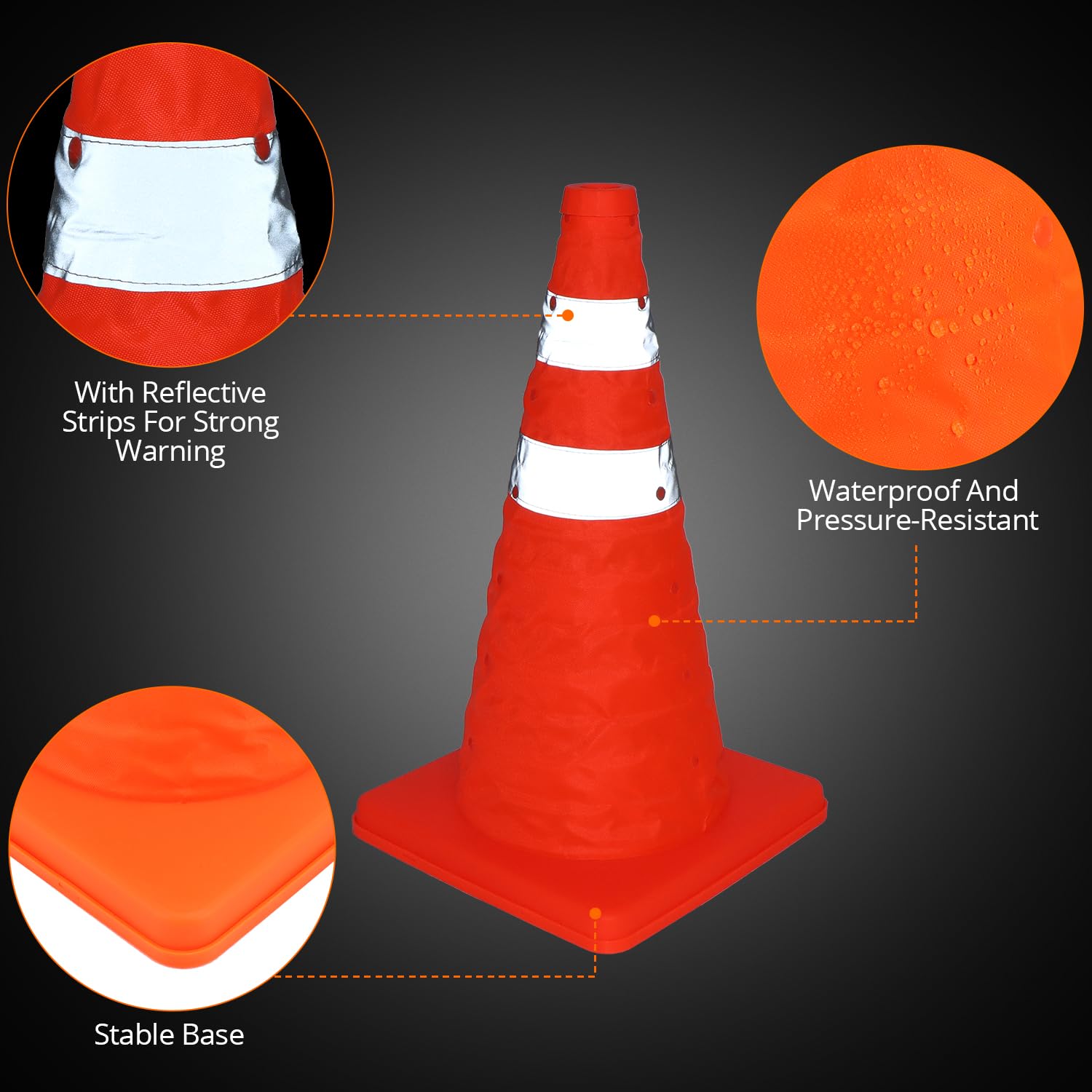 QWORK® 4 Pcs 18" Collapsible Traffic Safety Cones, Reflective Safety Cone, Pop up Road Parking Cones for Emergency Warning - Image 2