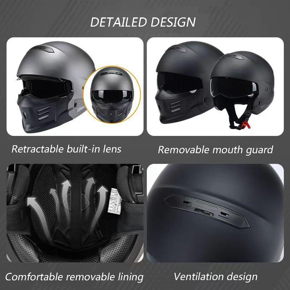 Jethelm Vintage Motorradhelm Winddichter Motorrad Roller Helm Mit Visier 3/4 Kombination Helm Halbhelm Für Damen Und Herren ECEDOT Zulassung Halbschalenhelm Scooter Helm