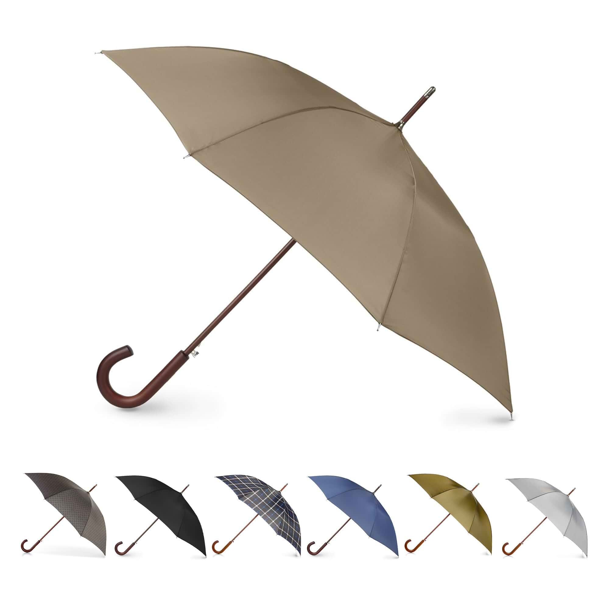 Totes Auto Open Water Repellent Stick Umbrella with Classic Wood J Hook HandleSolid