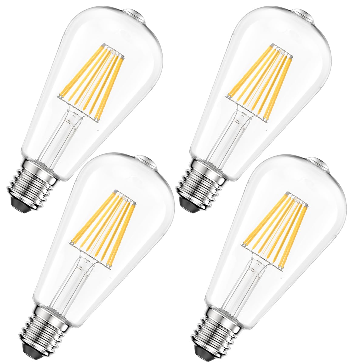 Ankey Dimmable LED Edison Bulb, E27 Vintage Light Bulb, 8W 4000K Neutral White ST64 Bulbs, Led Filament Bulbs, 220V Antique Style Retro Clear Glass Screw Lamp - Set of 4
