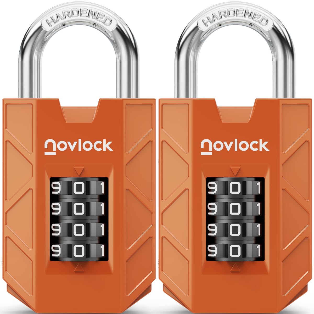 NOVLOCK Combination Padlocks – Sturdy & Secure 4-Digit Locks with Code for Gym, School & Work Lockers, Cabinets, Toolboxes, Sheds & Fences – 2-Pack, Orange