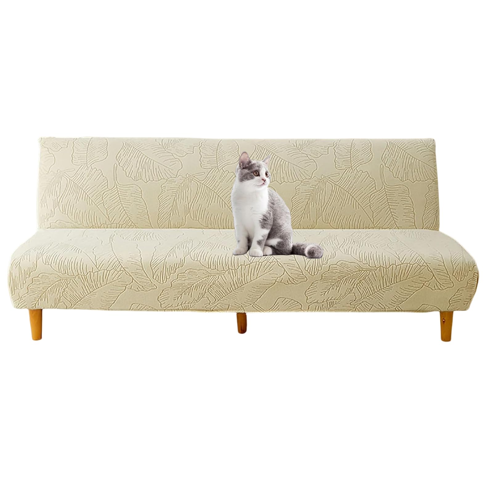 Housse de canapé-lit extensible sans accoudoirs clic clac futon beige protection lavable avec jupe
