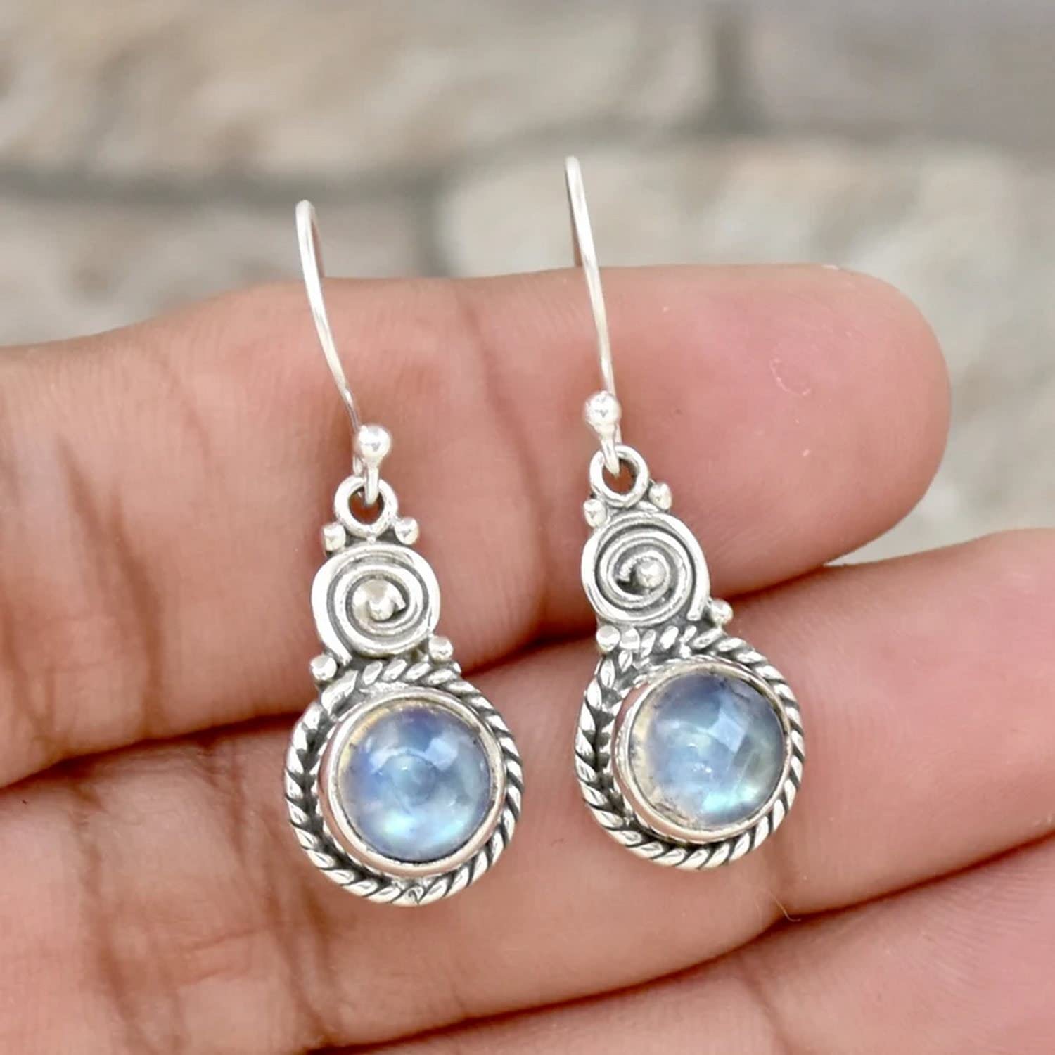 Pendientes colgantes de lágrima de plata de ley 925 auténtica para mujer, pendientes de piedra de luna de arcoíris naturales únicos hechos a mano con piedra de nacimiento de junio para ella