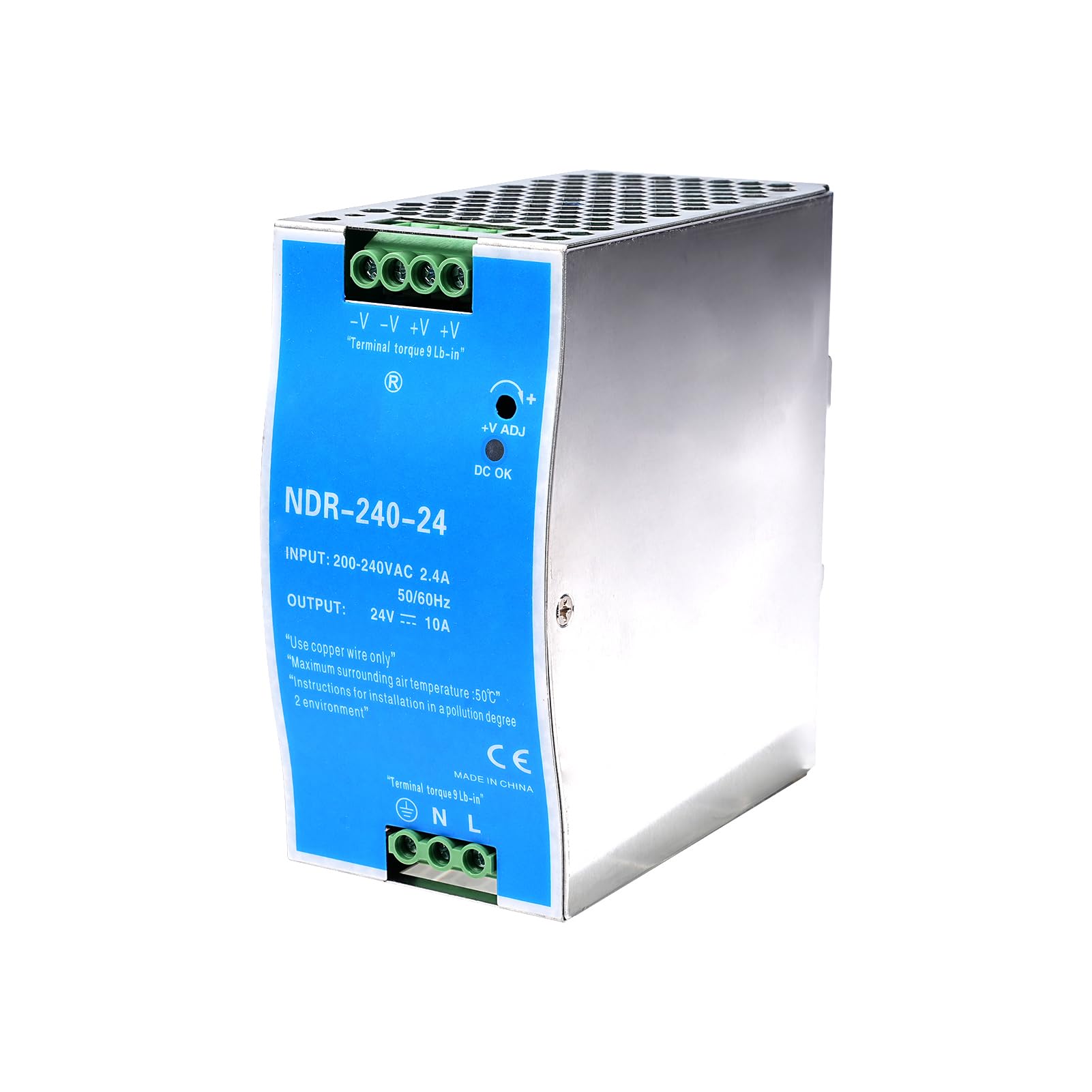 DIN Power 240W Rail switching power 24V Bloc d'alimentation pour Entrée AC 100-220V 2.4A, Sortie DC 24V 10A Plusieurs fonctions de protection Modèle industriel NDR-240W-24V.