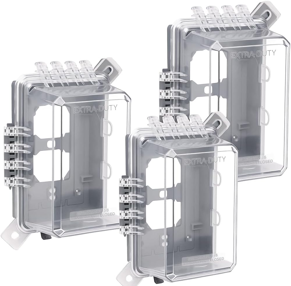 Weatherproof Outdoor Outlet Cover, Horizontal/Vertical Mount, Heavy-Duty Clear Cover for GFCI/Decorator Receptacles, Standard 1-Gang, ETL Certified, 3 Pack