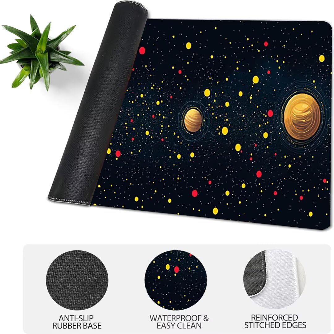 Podkładka pod mysz do gier XXL czarna gwiaździste niebo, podkładka pod mysz XXL - 1400 x 600 x 3 mm - podkładka pod mysz matowa, bardzo duża tkanina na biurko dla graczy, antypoślizgowa podstawa, dla