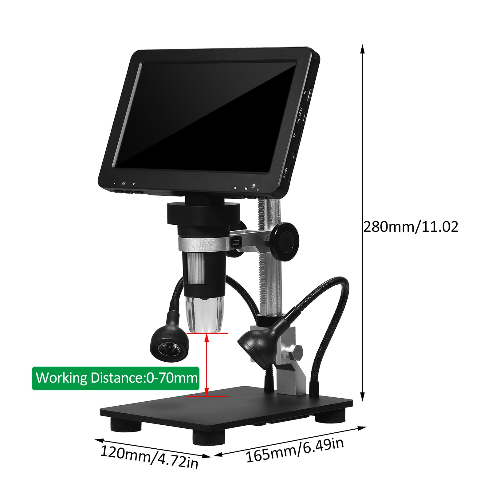 Cocoarm Digitales Mikroskop mit 7-Zoll-IPS-Bildschirm, 1200-fache Vergrößerung, Mikroskop aus Metall, ABS, 8 LED-Leuchten, 8,5-Zoll-Ständer, 1080P für Münzen, Löten, Reparatur, Hobby, Erwachsene