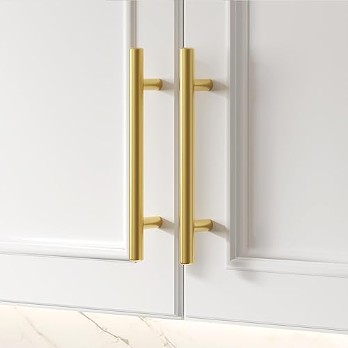 Miniatura 2 de goldenwarm - Manija dorada de latón cepillado para puerta de armario, vestidor, cajón, baño y alacena, de 5 pulgadas, 10 unidades