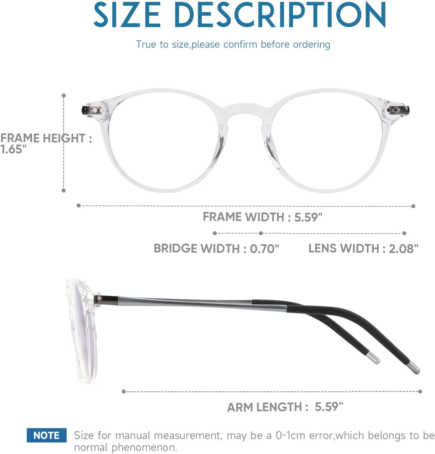 Exquisite Round Ultralight Progressive Multifocus Reading Glasses Women Men Durable Blue Light Blocking Anti EyeStrain/UV Multifocal Readers Spring Hinge(Mid-Near Range 3ft,Top is Not 0)2.5 Clear