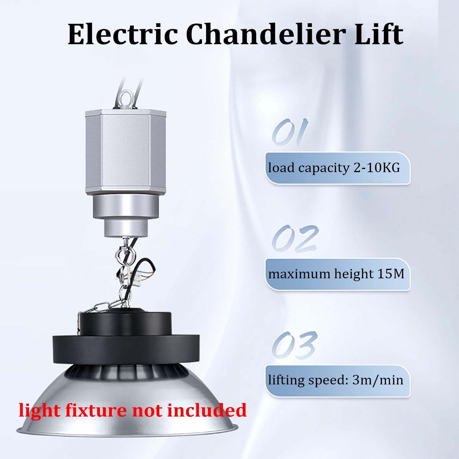 Sollevatore elettrico per lampadario, con telecomando, capacità di carico 2-10 kg, altezza massima 15 m, velocità di sollevamento: 3 m/min, per officine, palestre, magazzini, supermercati