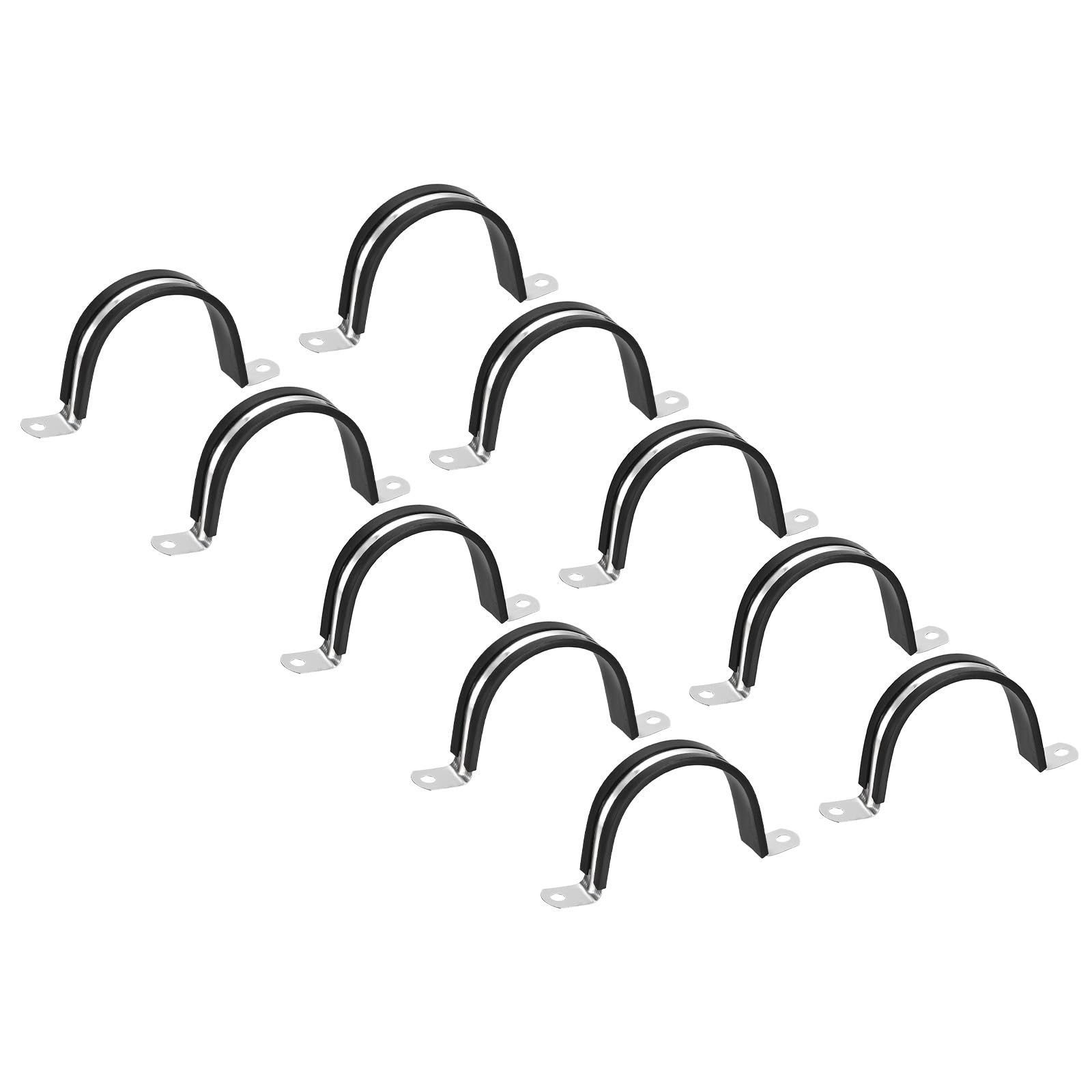 PATIKIL 2.36 inch/60mm Rigid Pipe Strap Clamp, 12 Pcs 304 Stainless Steel Two Hole U-Shape Tube Clip Pipe Fasten Holder for Pipe Fixing