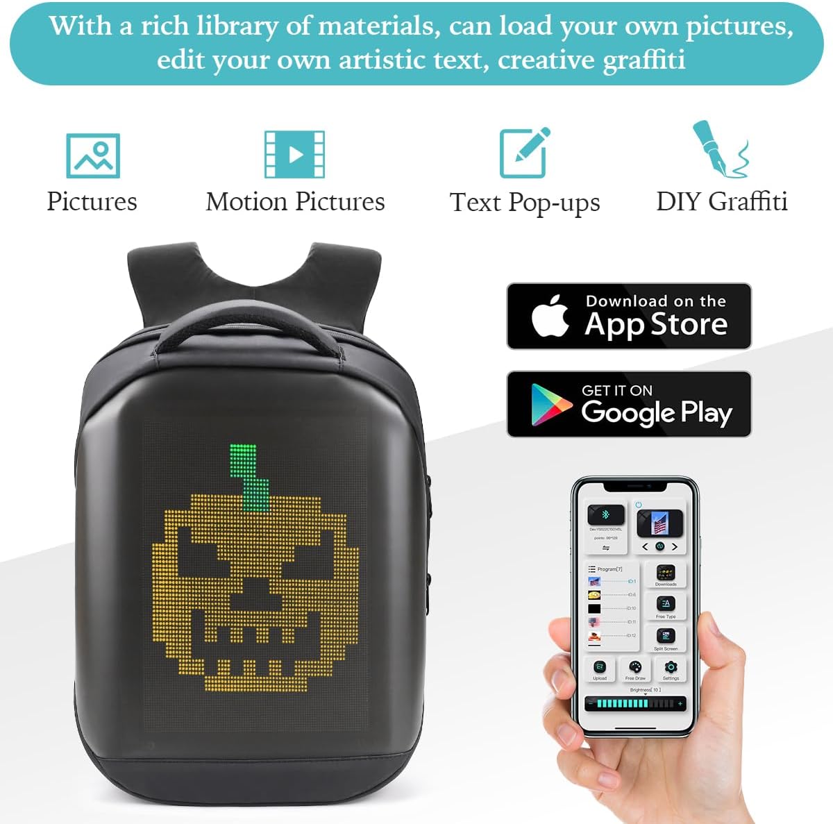 Led Backpack with Programmable Screen,HD Color Screen App Control 17 inches Laptop Backpack, Waterproof led bag, Travel, Motorcycle Backpack