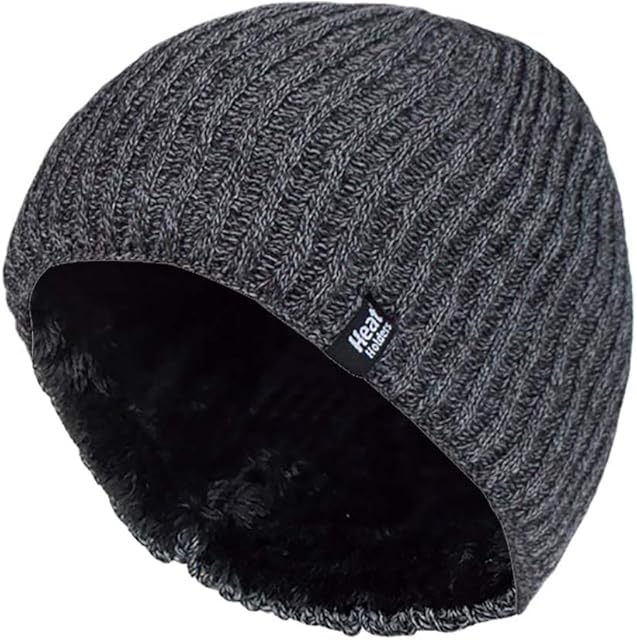 HEAT HOLDERS - Mens Fine Ribbed Fleece Lined Thermal Winter Knitted Beanie Hat