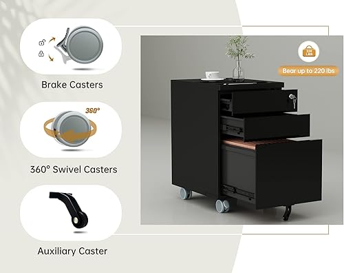 Miniatura 6 de Archivador vertical con 3 cajones con bloqueo, totalmente montado, excepto ruedas, archivador vertical con ruedas para documentos legalescartaA4 (3
