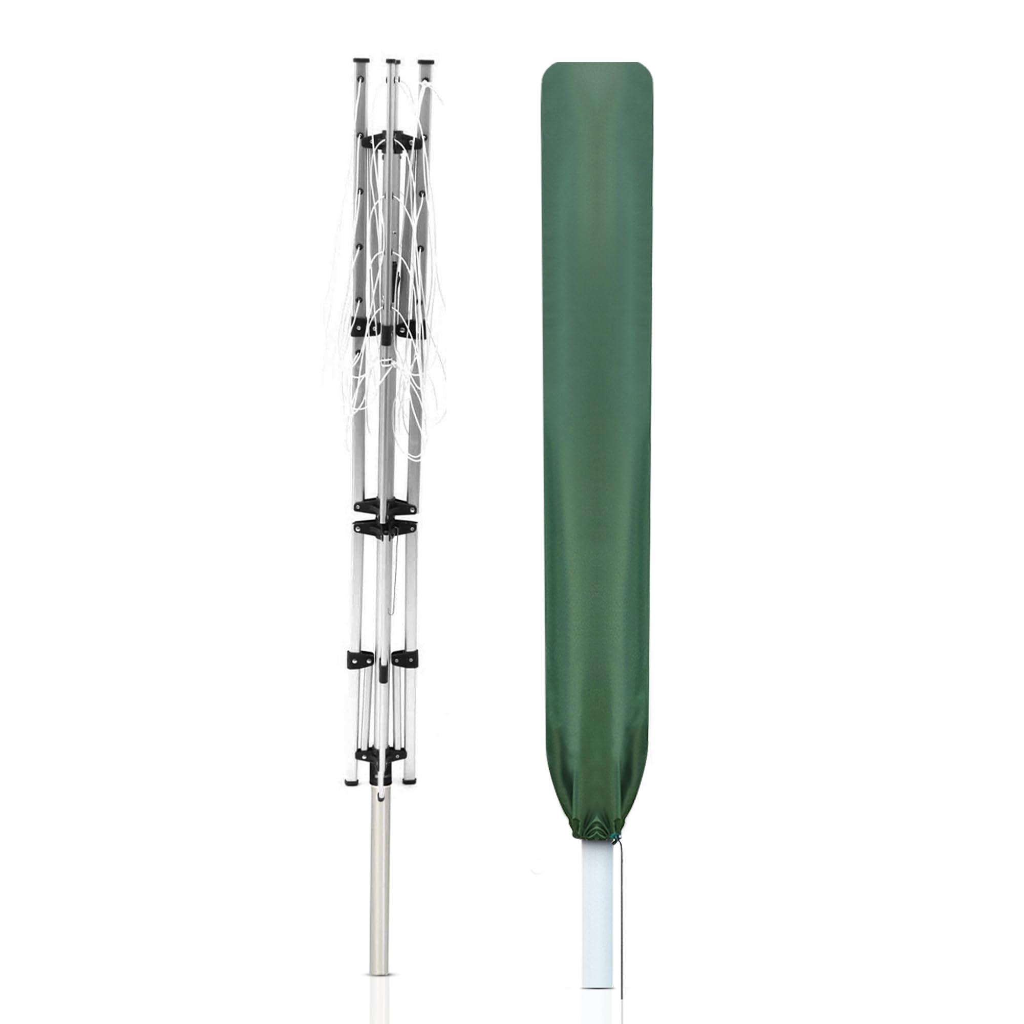 WINSOMERotary Washing Line Cover Waterproof Polyester Fabric with Zip - Heavy Duty Rotary Clothes Line Cover - Weather Resistant Rotary Line Cover - Garden Rotary Dryer and Airer Cover | Green