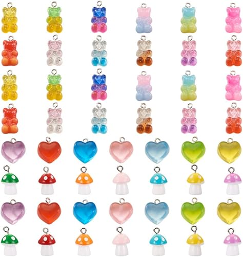 Cheriswelry 76 colgantes de resina de corazón de oso de hongo con lunares dijes de plástico con forma de oso de hongo de amor dijes colgantes de