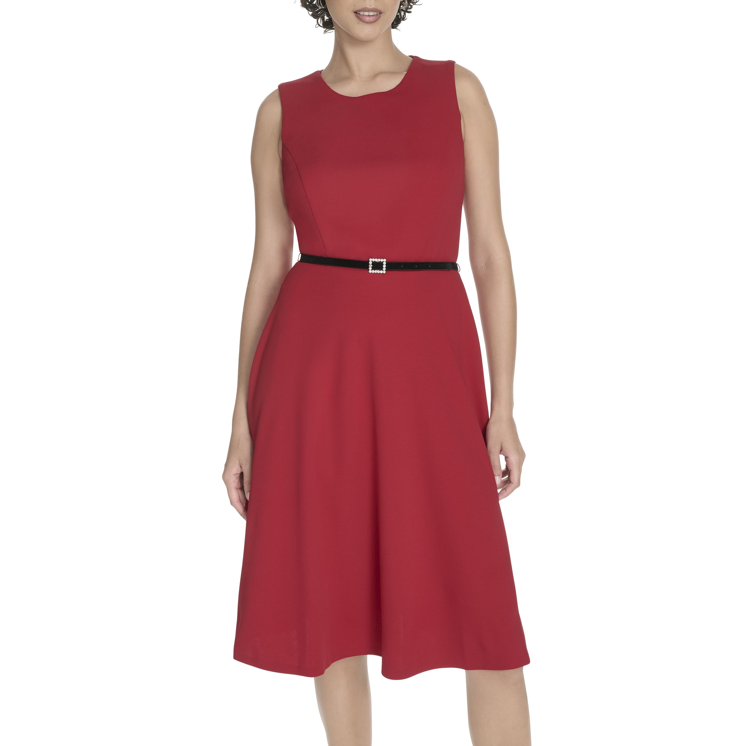 Tommy Hilfiger Women's Sleeveless Scuba Crepe Fit and Flare Midi Dress, Deep Scarlet, 10