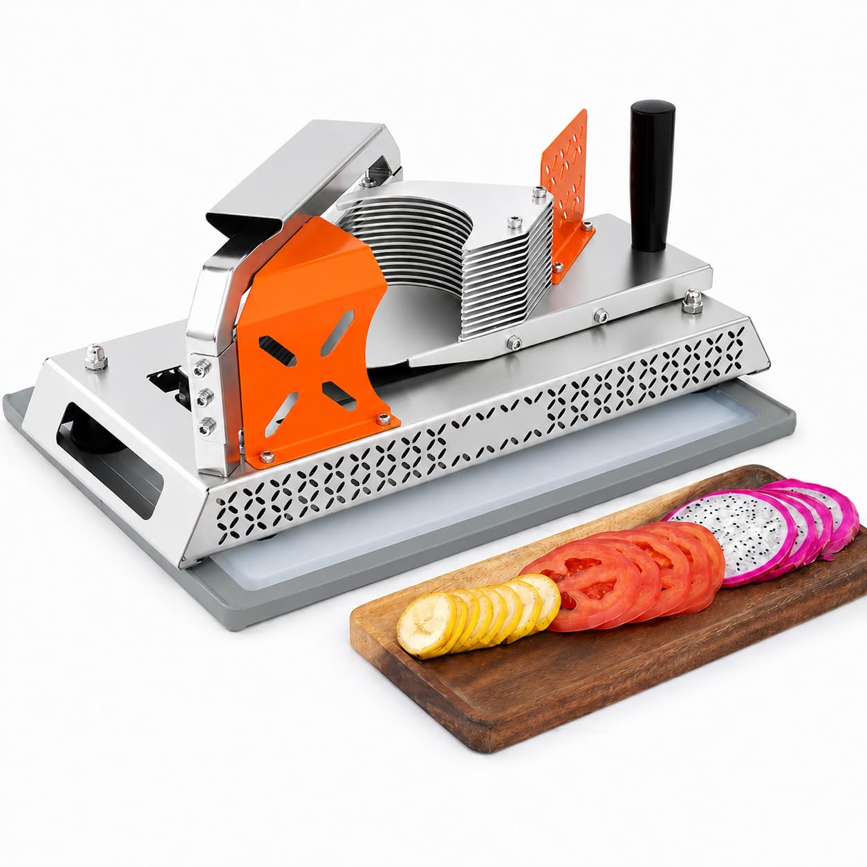 Trancheuse à Tomates Manuelle, Coupeur INOX 44,5 x 20 x 18cm | Le Corps de Comptoir de 4,5kg Offre une Base Stable pour Restaurants, Cafés, Comptoirs Traiteur et Cuisines Maison