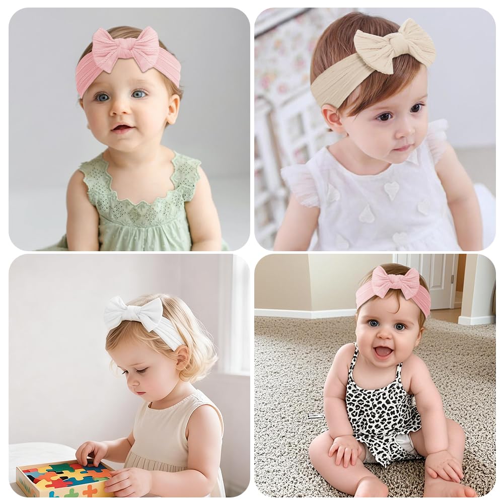 DiULi Diademas Bebé Niña 3 Colores Elástica Cintas Pelo Nylon Lactante Niño Pequeño Anchas Hairband Lazo Tela Conjunto 3pcs