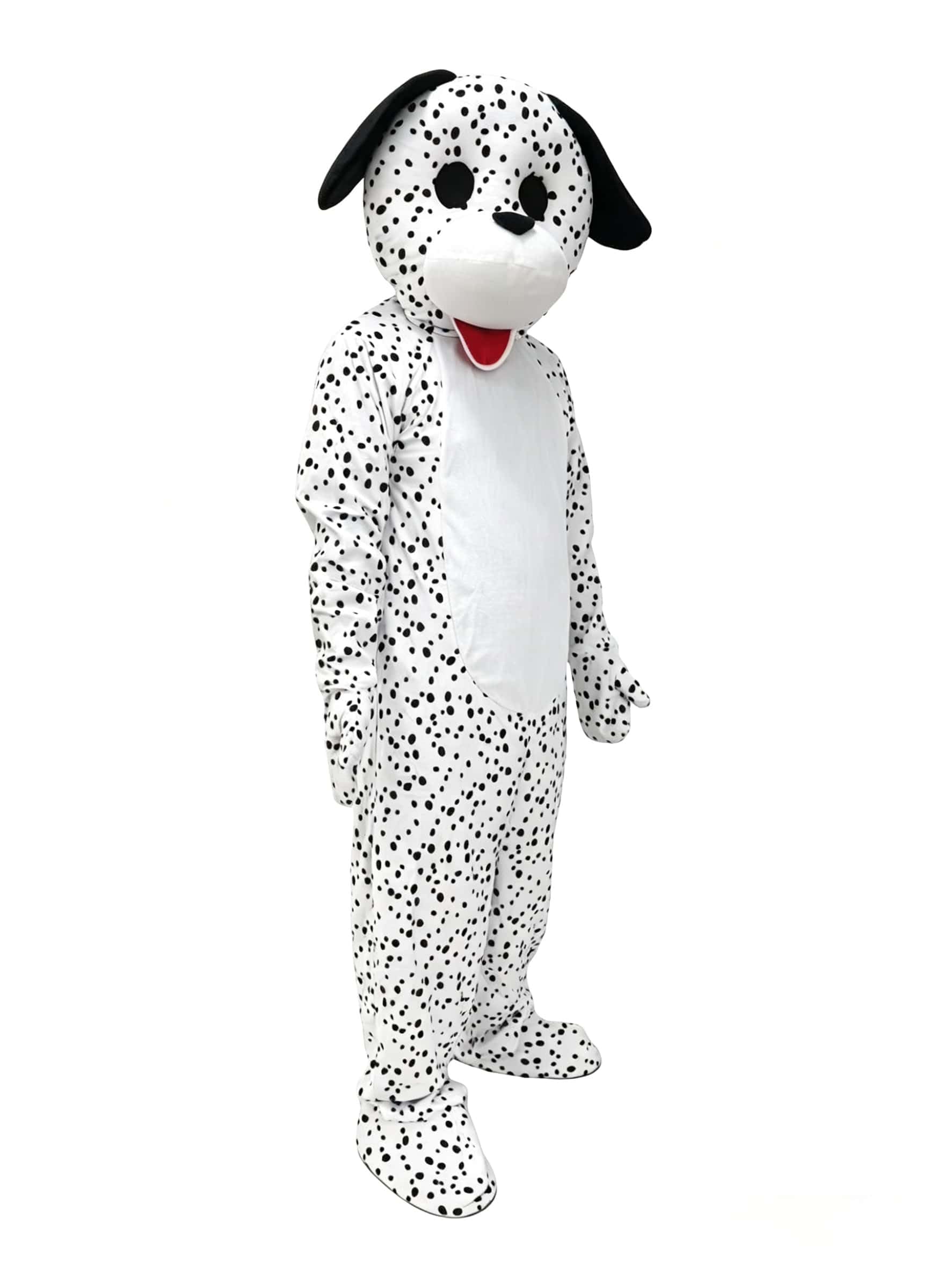 Costume da dalmata in peluche maculato bianco e nero per cuccioli, vestito per adulti