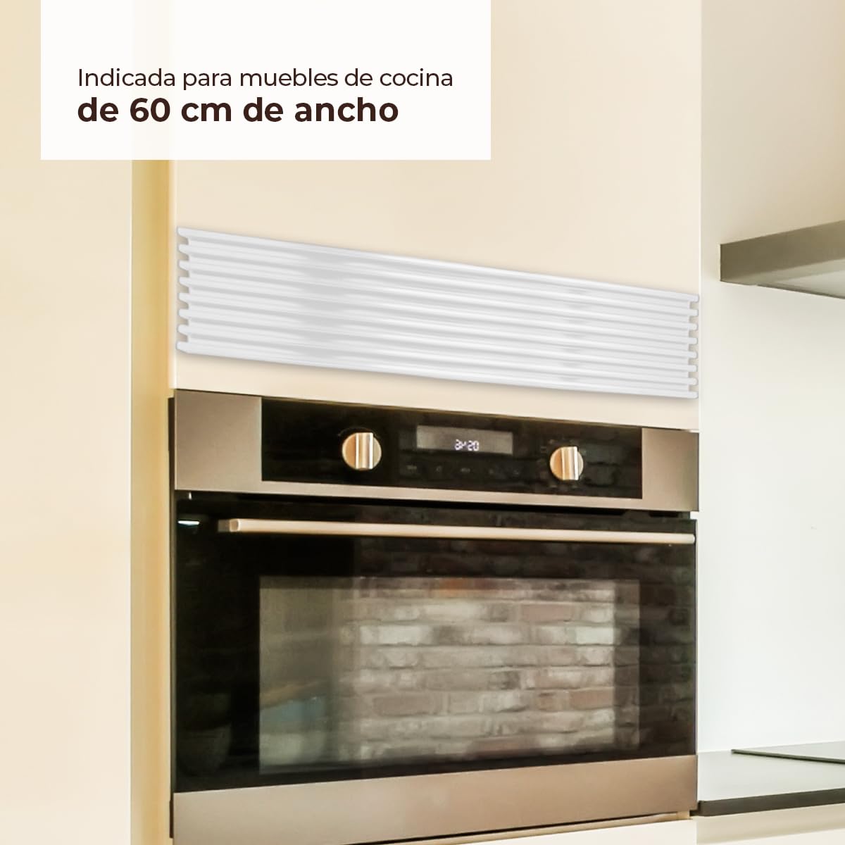 AZERODESIGN - Grille de four - Grille d'aération - Grille de ventilation pour four - Grille de ventilation pour réfrigérateur - Couleur blanche - 8 lattes en aluminium de 60 cm
