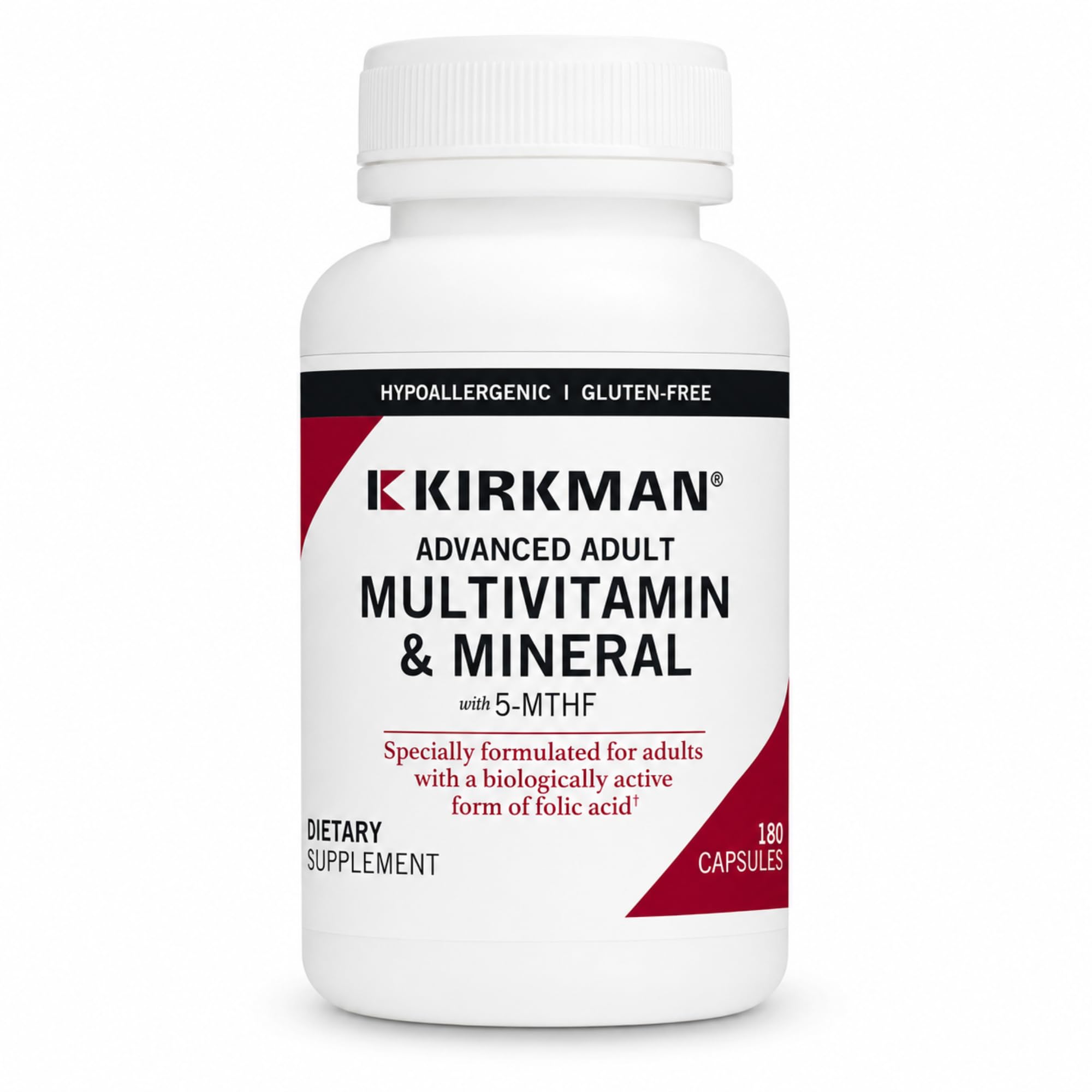 Kirkman Advanced Adult Multivitamin & Mineral with 5-MTHF, 180 Veg Capsules